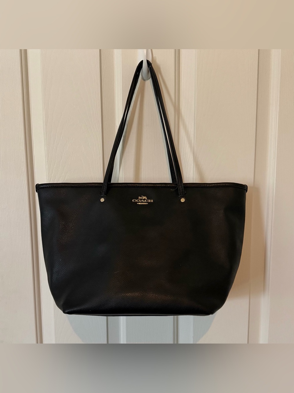 Coach Black Pebbled Leather Shoulder Tote- straps frayed - note pics